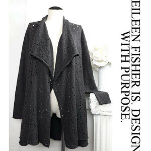 Eileen Fisher Dark Gray 100% Merino Wool Cardigan Sweater Open Front XS